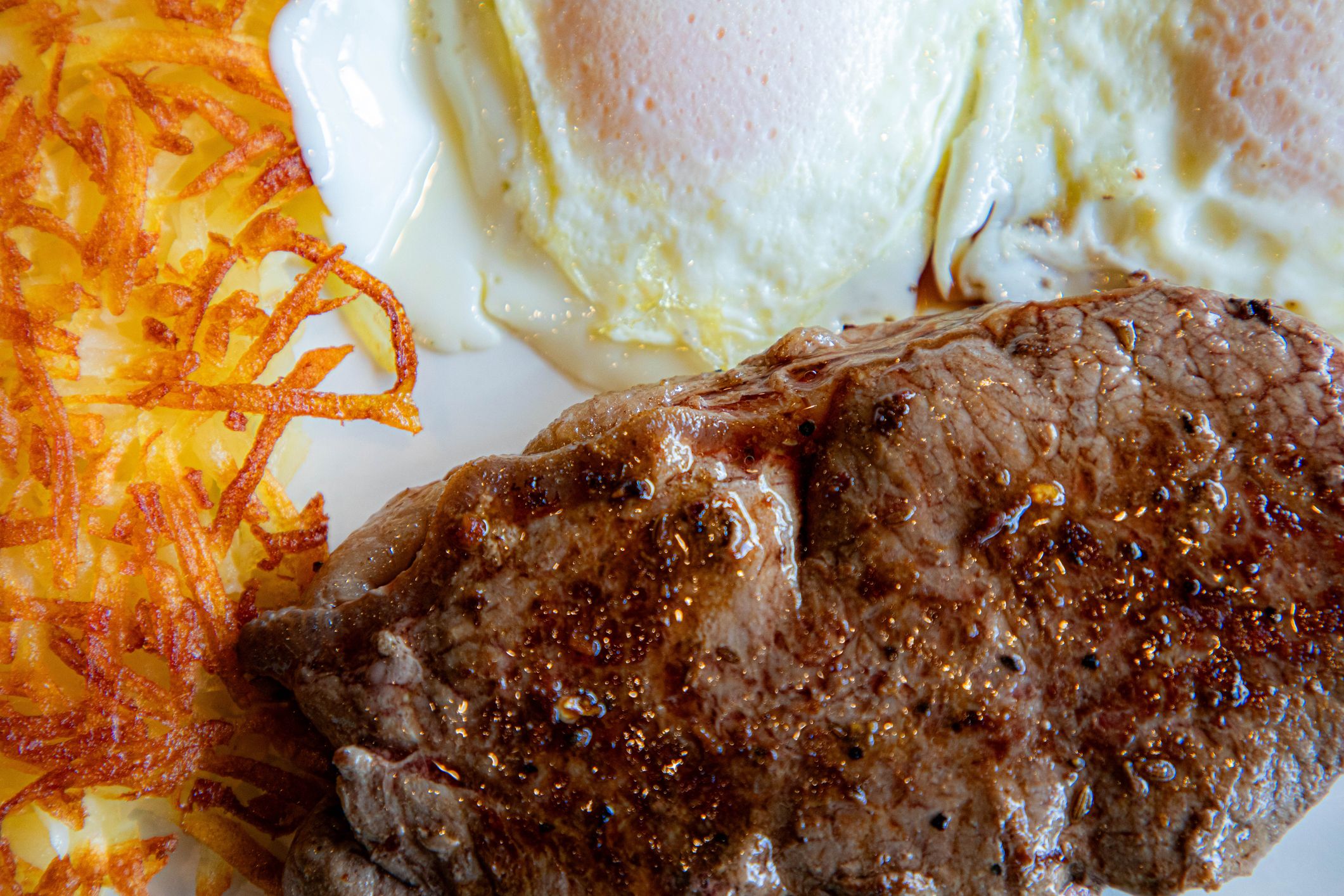 Steak, eggs and hash browns on a plate for Father's Day