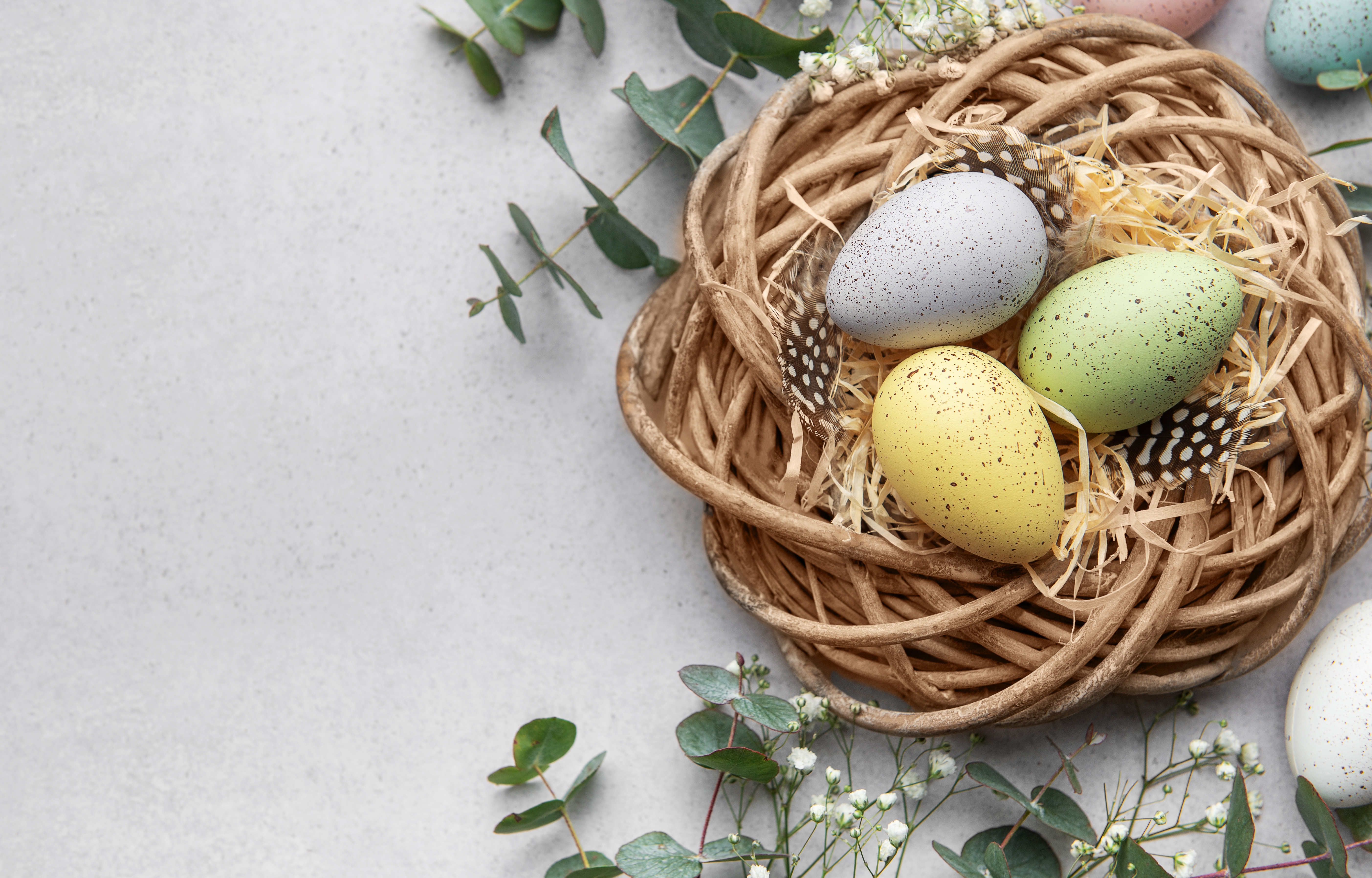 A picture of colored easter eggs in pastel colors